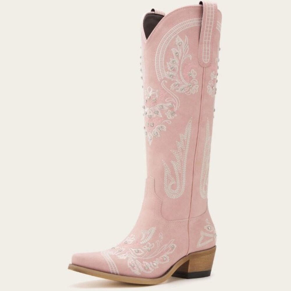 Redtop Aurelia - Rhinestone Embellished Cowgirl Boots - Silk Moire Pink Size 11